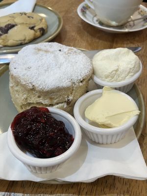 Scone jam butter and cream   at Green Olive in Menai Bridge