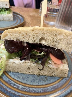 Pickled beetroot radish and cashew cheeze   at Green Olive in Menai Bridge