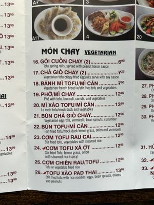 Menu Vegan/Vegetarian options.  at Pho Pasteur in St Paul