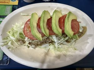 Huarache machito  at El Veganito Mixe in San Luis Potosi