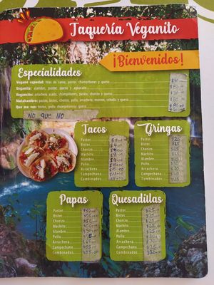 Menú at El Veganito Mixe in San Luis Potosi