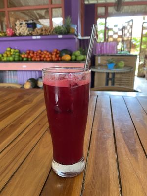 Detox juice. Beetroot, carrots and pineapple   at Baliku in Ubud