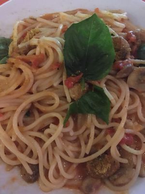 Vegan creamy mushroom pasta 35k at Baliku in Ubud