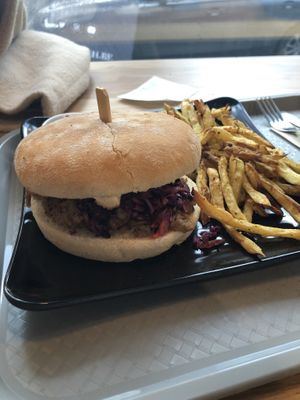Shiitake teriyaki burger (yummm - I shouldn’t have taken the fries, the burger alone would have been enough) at Copper Branch - Frères Orban in Brussels