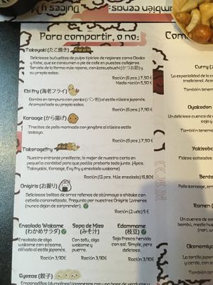 Menu at Livin' Japan in Madrid