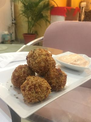 Fried quinoa balls with dynamite sauce- yum! at Bliss. in Hurghada