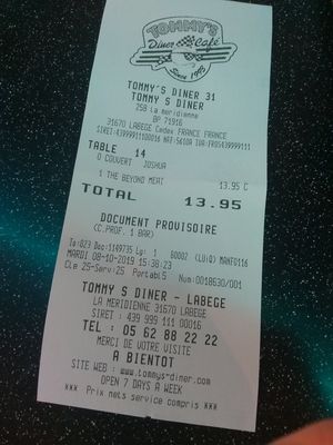 The price, sitting there or to take away at Tommy's Diner in Labege