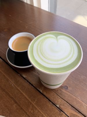 Espresso and oat matcha latte at Captain + Stoker in Monterey