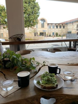 Chai lattes with oat milk, avocado toast! Delicious  at Captain + Stoker in Monterey