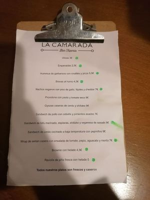 La carta at La Camarada in Barcelona