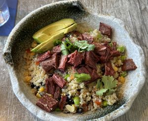 Vegan Power Bowl with Vegan steak from Chunk Foods  at The Block in St Louis Park