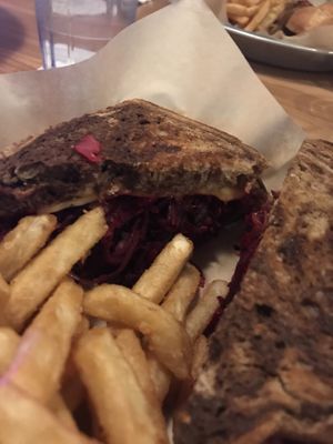 Phoebe -smoked beet, chai cheese,sauerkraut, vegan 1000 island  at The Block in St Louis Park