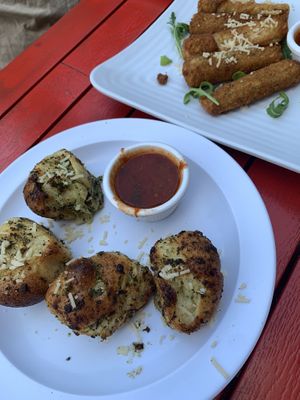 Garlic knots + mozz sticks  at The Brick in Hoboken