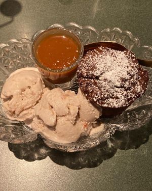 Sticky date pudding with rhubarb gelato  at Careys Bay Historic Hotel in Dunedin
