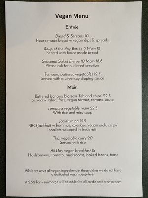 Menu at Careys Bay Historic Hotel in Dunedin