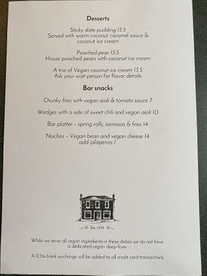 Menu at Careys Bay Historic Hotel in Dunedin