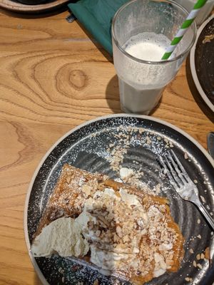 Vegan mixed nut waffle with ice cream and vegan vanilla milkshake at The Waffle House in Norwich
