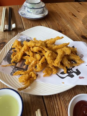 Deep fried eryngii mushrooms - great but very fried   at Pin Cha Ju in Shenzhen