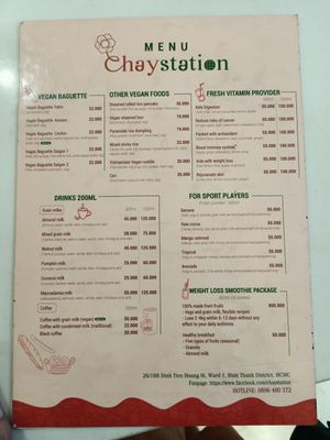 Menu at Chaystation in Ho Chi Minh City