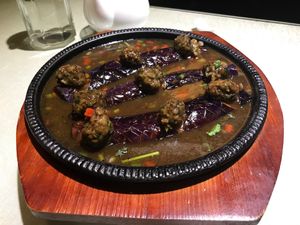eggplant with ";meatballs"; at Tian Chu Vegetarian in Shenzhen