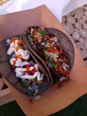 Vegan Avocado taco, brussel sprouts taco with no queso fresco at Renegade Taco in Garden Grove