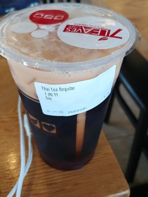 $3.95 Thai Tea: Pretty good, but can be a bit strong with just the soy milk. Order no condensed milk, add soy milk. at 7 Leaves Cafe - Berryessa Rd in San Jose