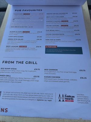 Menu. at The Borough Arms in Bodmin