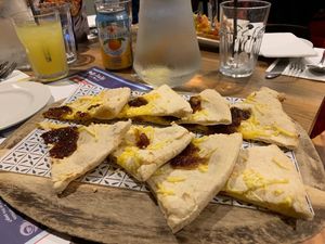 Vegan flatbreads with caramelised onion at Bella Italia in Stratford-upon-avon