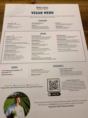 Large vegan menu at Bella Italia in Stratford-upon-avon