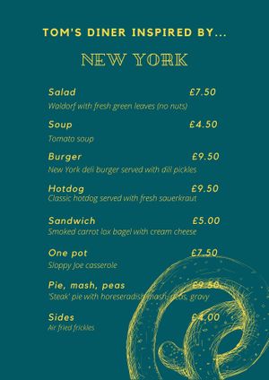 August 2020 menu at Tom's Diner in Banbury