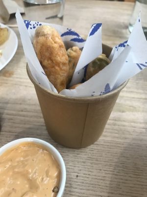 Fried pickles!  at Tom's Diner in Banbury