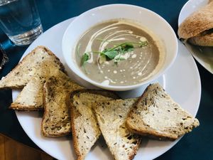 Better than the real thing “cream” of mushroom soup. Worth the trip from Bristol for this alone.  at Tom's Diner in Banbury
