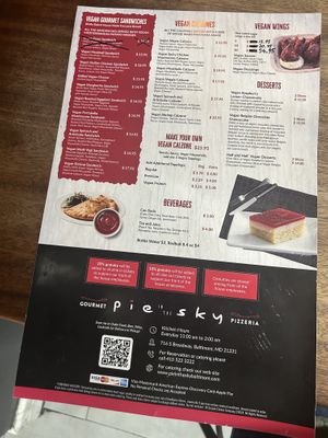 They have a huge vegan menu  at Pie in the Sky in Baltimore
