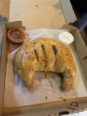 Vegan meatball calzone   at Pie in the Sky in Baltimore