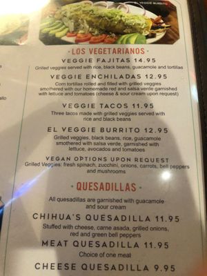 Menu  at Chihuahuas  in Winnemucca