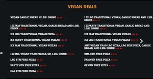 Vegan deals menu at ZigZag Pizzeria in Modbury