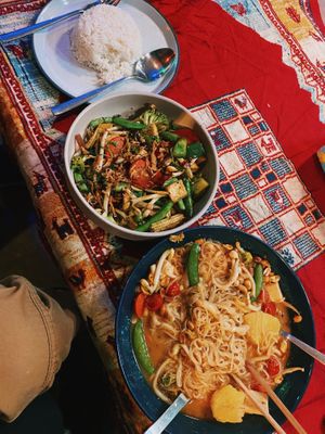 We got the Tofu Chilli Basil with Rice and the Peanut Satay - they were 120Baht each at CRAFT Bistro in Surat Thani