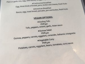 vegan menu at Maremegmeg Beach Bar in El Nido