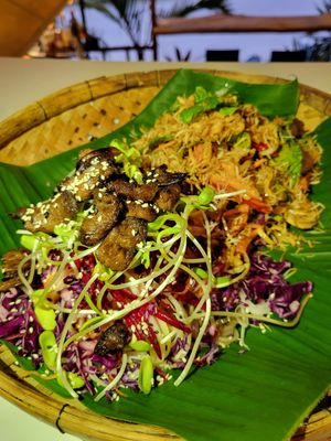 Japan and Thai salads together. Wonderful flavors 💜 at Street Vegan House in Koh Phangan