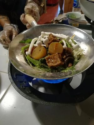 Super healthy hot pot : streamed glass noodle with veggies and 5 spices tofu broth  at Street Vegan House in Koh Phangan