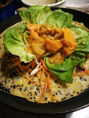 Vietnamese crepe with salad and massaman curry. Super delicious ! at Street Vegan House in Koh Phangan