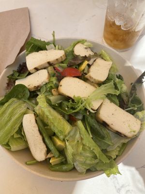 Chopped vegetable salad with tofu at Flower Child in Charlotte