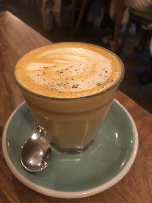 Turmeric latte   at Greasy Spoon - Tjärhovsgatan in Stockholm