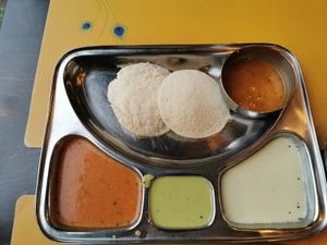 Idli (a soft cake made from fermented rice) at Krishna Vilas in Utrecht