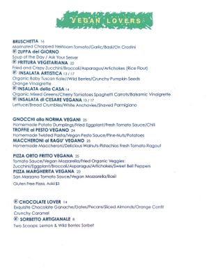 Vegan menu (with possible typo)  at Piazza 1909 in La Jolla