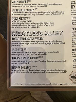 The Electric Cheetah - Vegan Section of Menu  at The Electric Cheetah in Grand Rapids