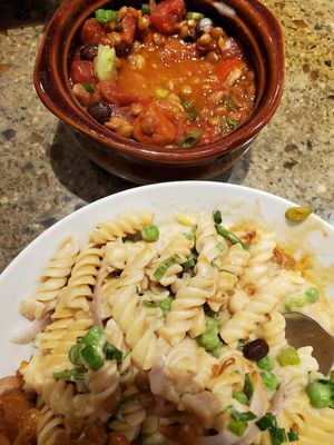 Just discovered this. Vegan Chili on Vegan Mac n Cheese will blow your mind!!!! at The Electric Cheetah in Grand Rapids