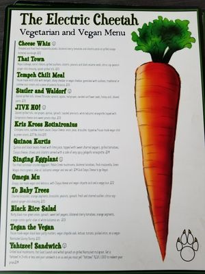 V indicates vegetarian at The Electric Cheetah in Grand Rapids