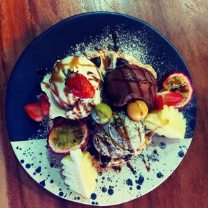 Waffle with three scoops and all the trimmings at 7 Senses Gelato Studio in Chiang Mai
