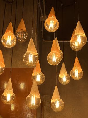 Cute ice cream lamps (with real cones!) 🍦   at 7 Senses Gelato Studio in Chiang Mai